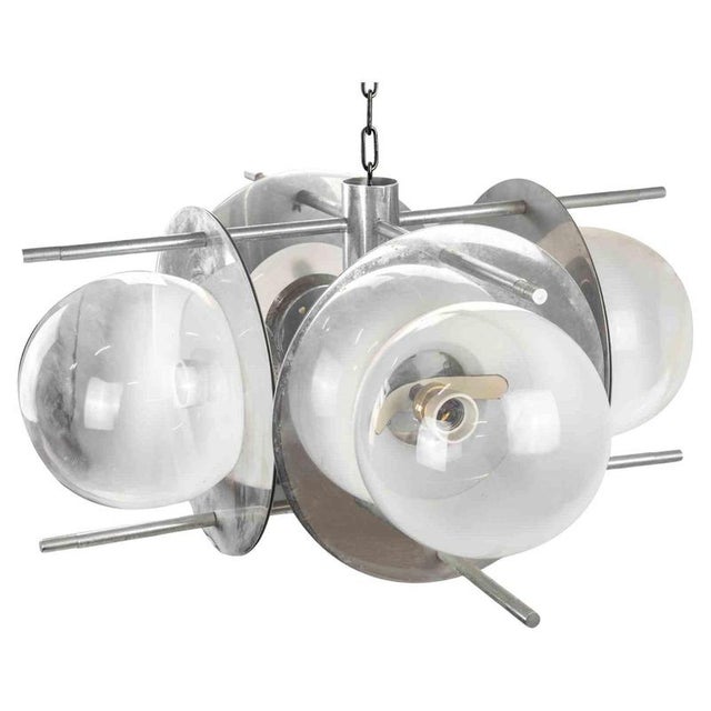 Vintage Space Age Italian Chandelier in Metal and Glass, 1970s For Sale - Image 6 of 6