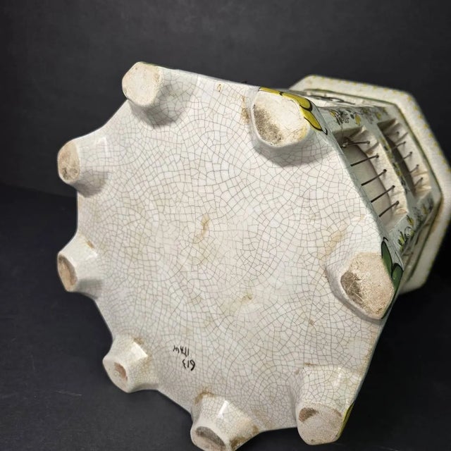 Vintage 18" Italian Majolica Pagoda Birdcage With Birds – Crackle Glaze Florals For Sale - Image 9 of 14