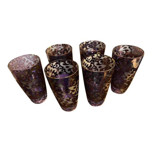 1990s Amethyst With Gold Scrollwork Glasses For Sale