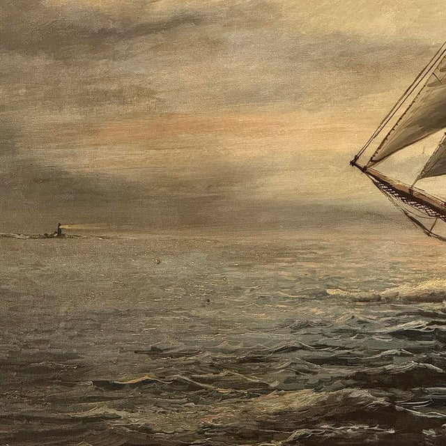 Mid-Century Framed Oil Painting of Four-Masted Ship by Alfred Gabali 'The Preussen' For Sale - Image 15 of 16