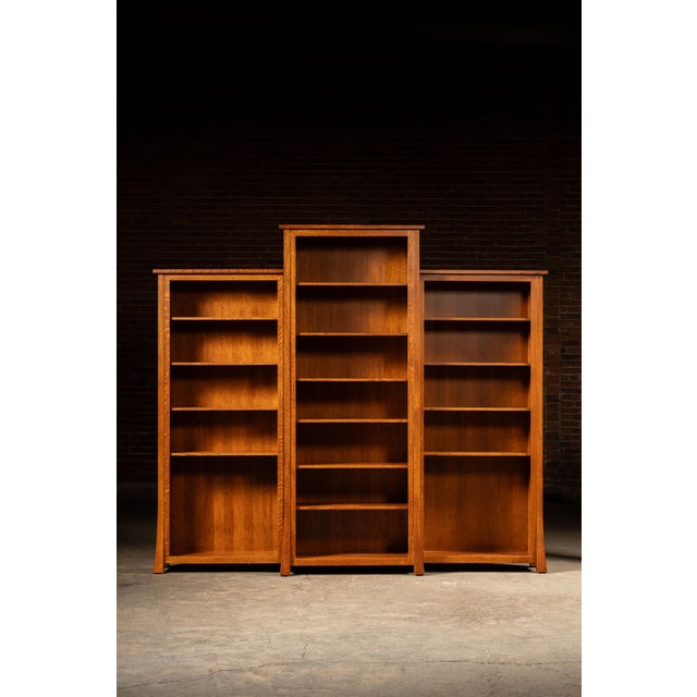 Arts & Crafts Vintage Custom Quartersawn Oak Library Bookcase Set by Weaver For Sale - Image 3 of 15