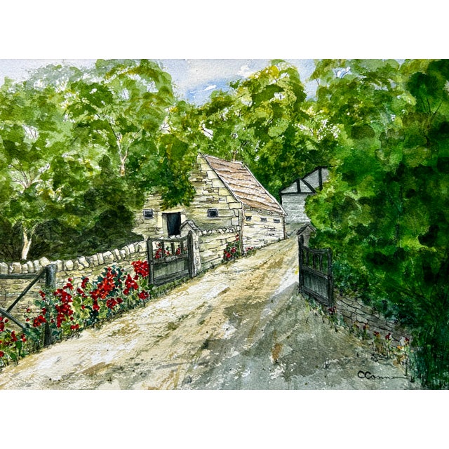 Giclee Print Watercolor Painting of “England Cottage Lych Gate” For Sale
