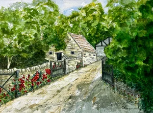 Giclee Print Watercolor Painting of “England Cottage Lych Gate”