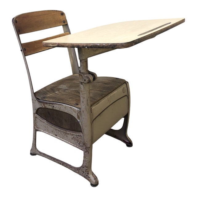Antique childrens desk with attached chair cheap