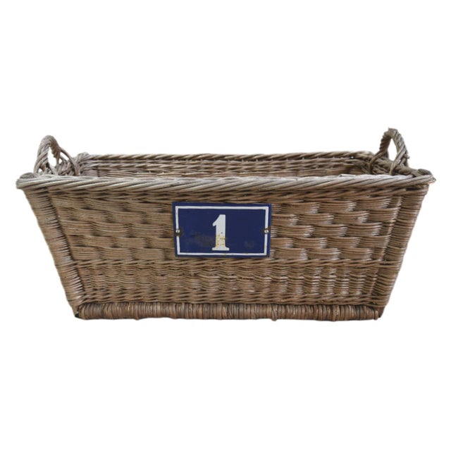 Gray Rustic Primitive Farmhouse French Wicker Market Basket With Number Plate For Sale - Image 8 of 8