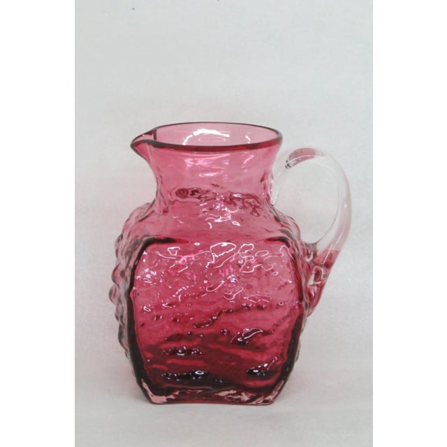 Pilgrim Glass Cranberry Pink Pebbled Rippled Small Pitcher For Sale - Image 10 of 13