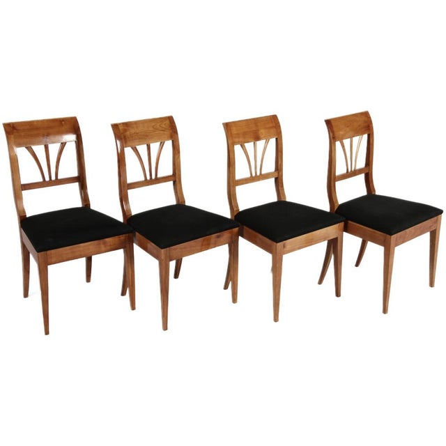 Hollywood Regency Antique Biedermeier Chairs in Cherry Wood, 1820, Set of 4 For Sale - Image 3 of 18