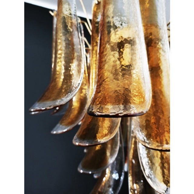 Glass Vintage Italian Murano Chandelier with 36 Lattimo Amber Glass Petals, 1990s For Sale - Image 7 of 17