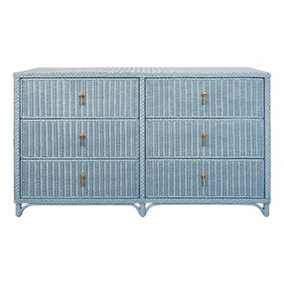 Matthew Izzo Home Bowden Light Blue Wrapped Rattan Six Drawer Chest For Sale