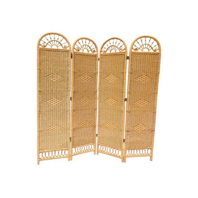 Vintage Coastal Nantucket Wicker Screen For Sale - Image 9 of 17