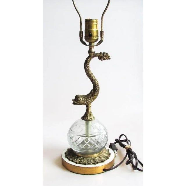 Vintage Brass Dolphin Form Lamps With Glass Fonts, Rewired - a Pair For Sale - Image 9 of 12