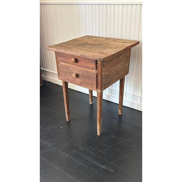 Shabby Chic 1930s Rustic American Side Table With Original Red Paint For Sale - Image 3 of 8