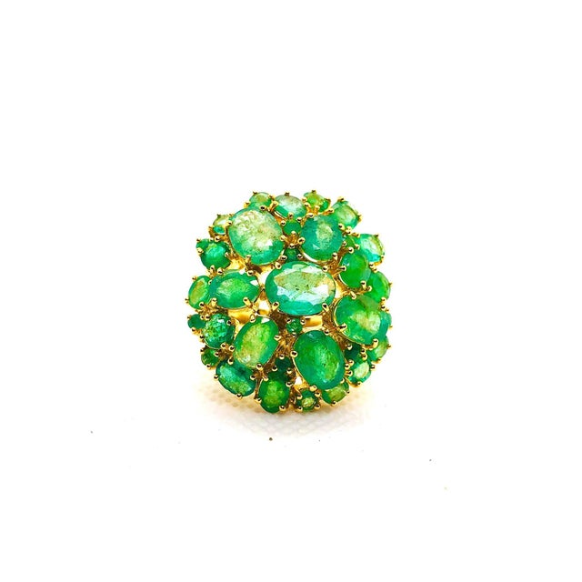 Bochic “Capri” Vintage Natural Emerald Retro Cluster Ring Set In 18K Gold & Silver Natural Zambian Emeralds 15.00 Carat...