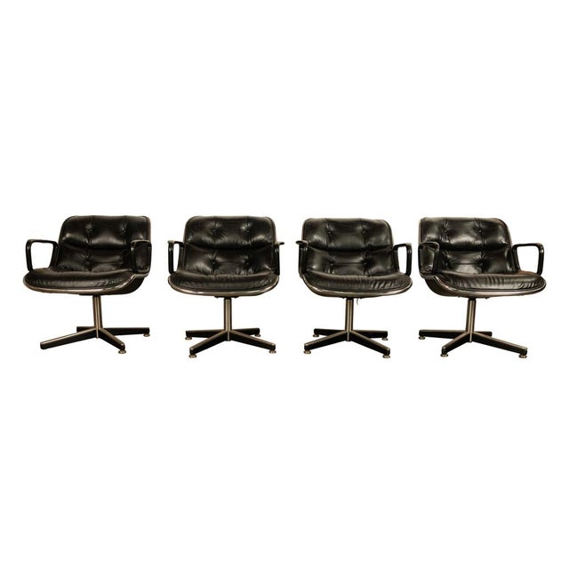 Knoll Set of 4 Mid Century Modern Charles Pollock Knoll Black Leather Executive Chairs, 1963 For Sale - Image 4 of 17