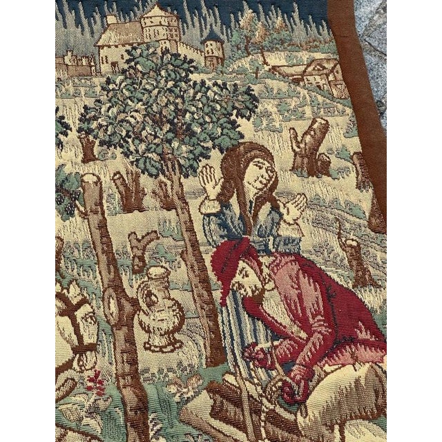 Vintage Aubusson Médiéval Design Jacquard Tapestry Woodcutters, 1960s For Sale - Image 11 of 18