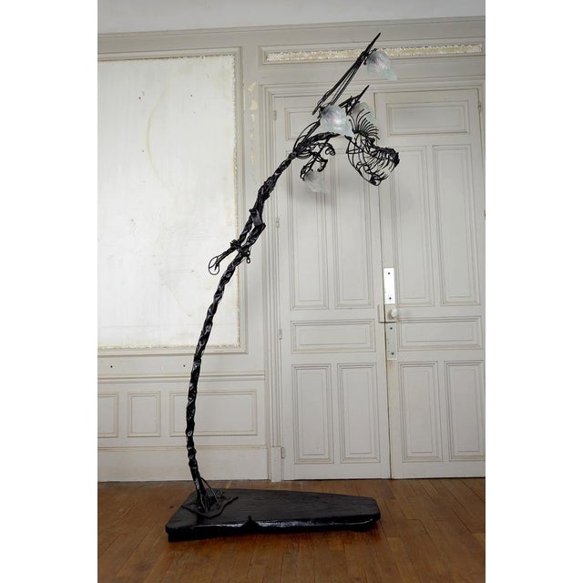 Important Brutalist Sculptural Dragon Lamp in Wrought Iron, France, 1970's We are thrilled to present this exceptional...