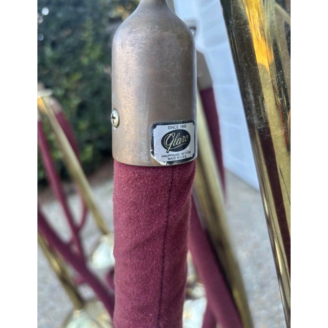 Art Deco Vintage Mid Century Solid Heavy Brass Glaro Red Velvet Stanchions for Movie Theatre, Security, Set of Eight For Sale - Image 3 of 9