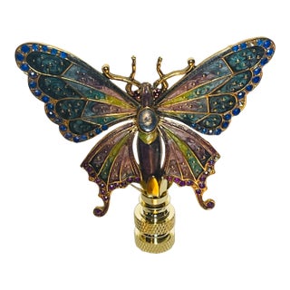 1970s Enamel Brass Butterfly Lamp Finial For Sale