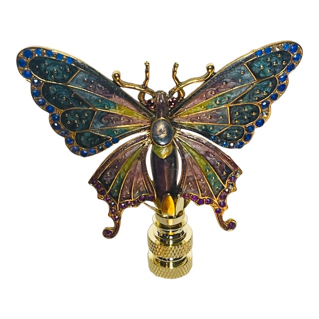 1970s Enamel Brass Butterfly Lamp Finial For Sale