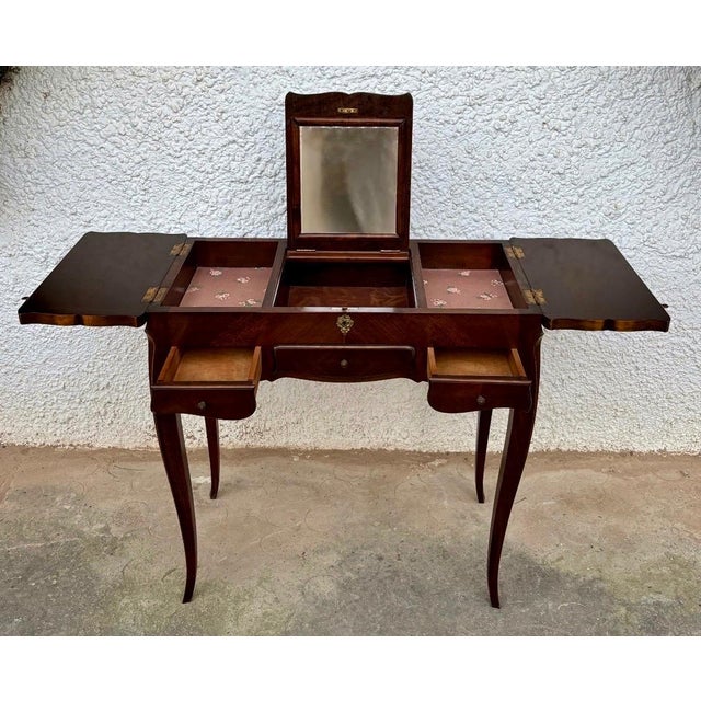 1940s French Louis XV Vanity Table with Mirror and Side Drop Leaves For Sale - Image 4 of 10