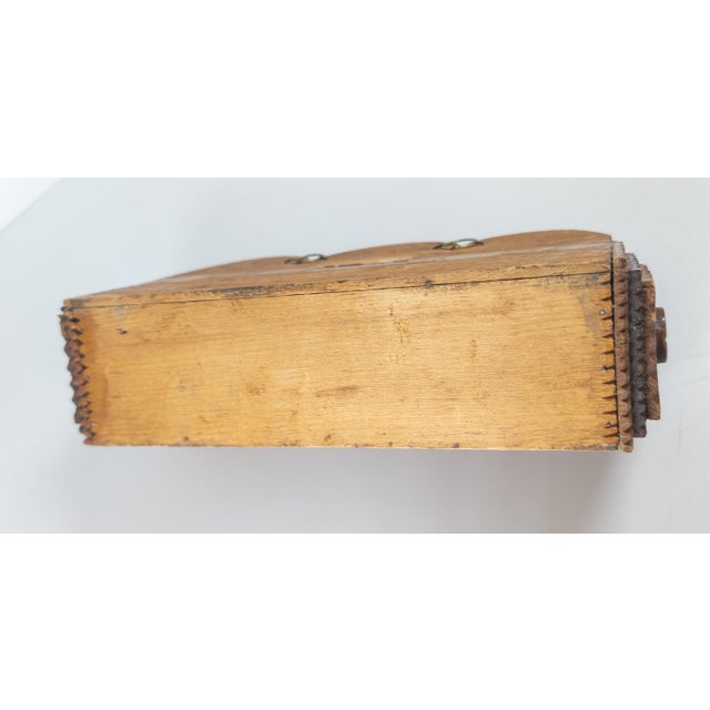 Early 20th Century Carved Folk Tramp Art Wood Wall Shelf Match Holder For Sale - Image 11 of 12