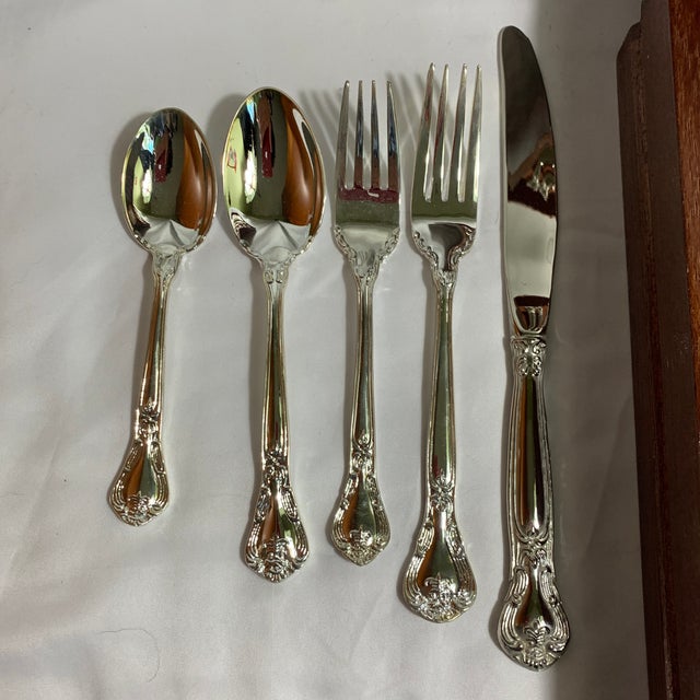 Vintage Grand Master by Godinger Silver-Plated Flatware Set – Service for 12 With Wooden Chest - 65 Pieces For Sale In Chicago - Image 6 of 6