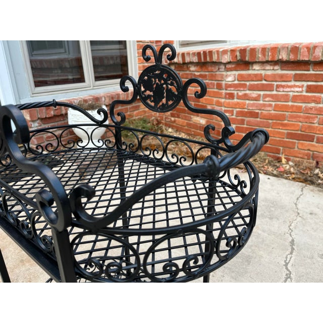 Mid-Century Modern Wrought Iron Outdoor Garden Bar Cart in Black For Sale - Image 3 of 12