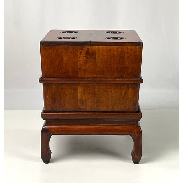 Vintage Ming-Style Carved Hardwood Ice Chest Style Storage Box End Table on Stand For Sale - Image 4 of 11