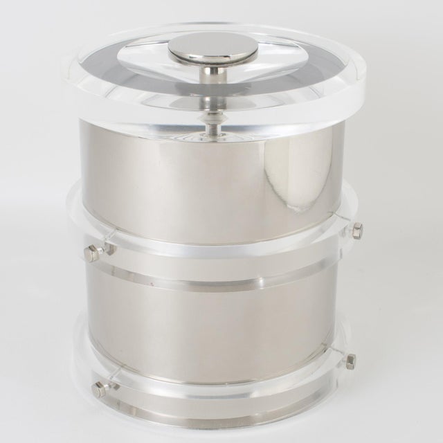 Boost your barware collection with this extraordinary Memphis-style ice bucket, a rare creation by esteemed Italian...