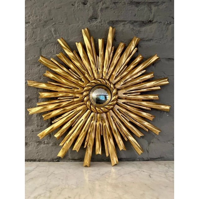 Glass Carved Gilt Wood Sunburst Mirror, 2000s For Sale - Image 7 of 8