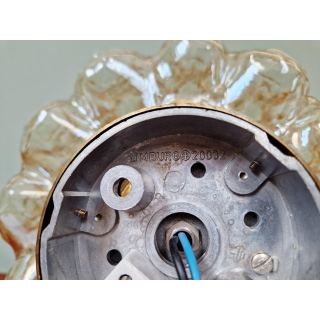 Vintage Ceiling Light in Brass and Textured Amber Glass by Helena Tynell for Glashütte Limburg, 1960s For Sale - Image 12 of 18