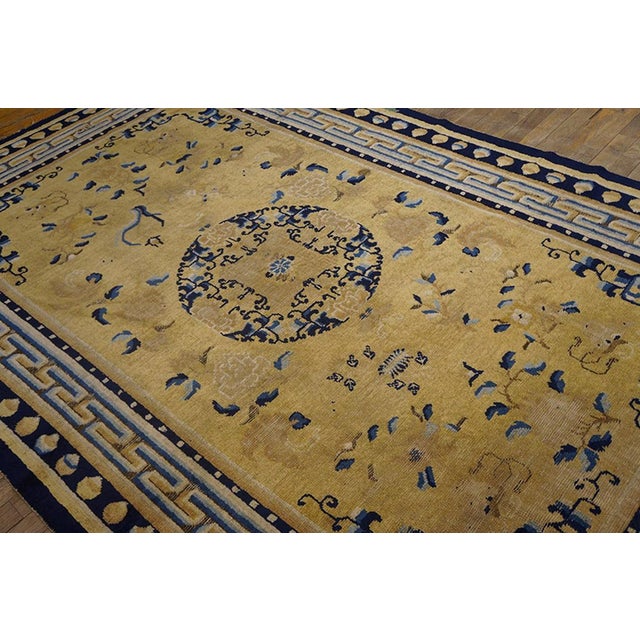 Mid 18th Century 1750s Light Yellow Medallion Antique Chinese Ningxia Rug 5' 4"x 8' 6" Knotted Wool Carpet For Sale - Image 5 of 9