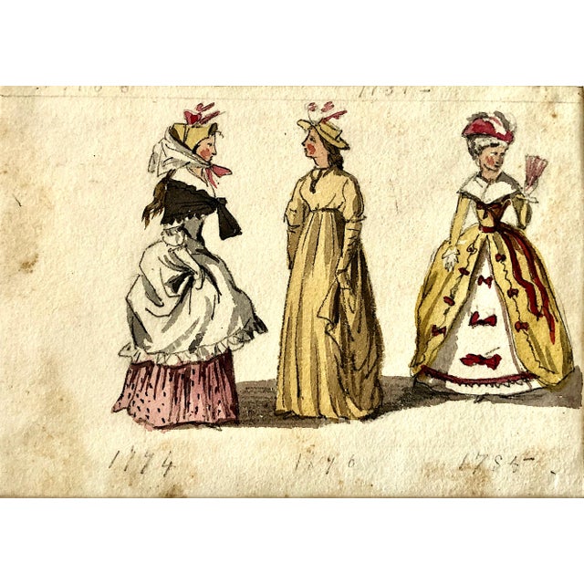 Set of Six Original Watercolor and Ink Depictions of 18th- And 19th-Century European Fashions For Sale - Image 9 of 13