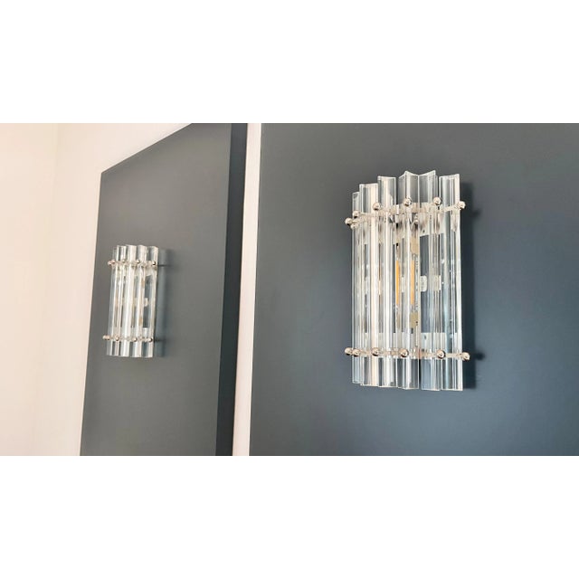 Vintage Murano Wall Sconces in Clear Triedri, 1990s, Set of 2 For Sale - Image 11 of 16