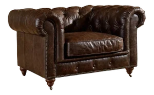 Duplicate Crafters and Weavers Century Dark Brown Leather Chesterfield Arm Chair