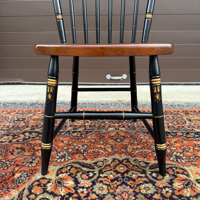 Black Vintage L. Hitchcock Rustic Country Farmhouse Stenciled Windsor Dining Chair in Black and Maple For Sale - Image 8 of 15