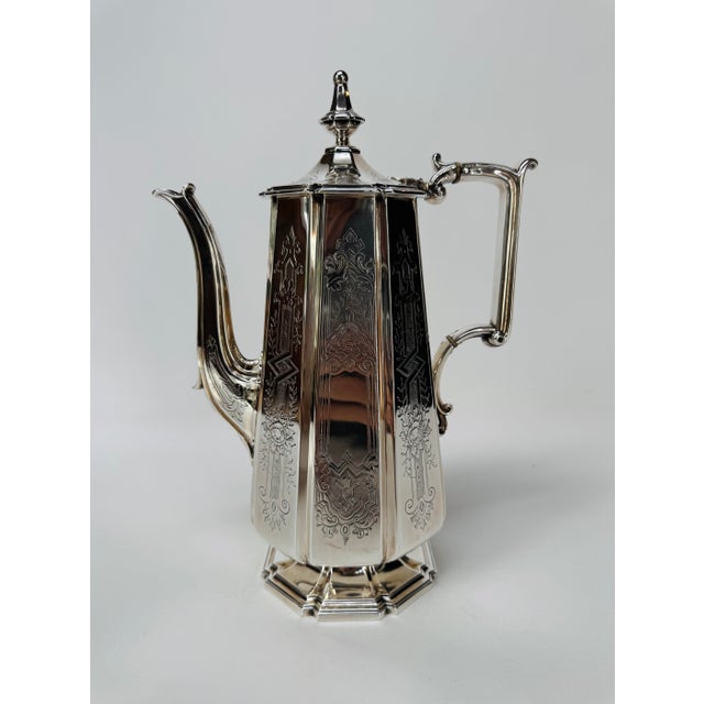 Late 19th Century Antique S & Co Engraved Silver Plate Coffee Pot For Sale - Image 5 of 15