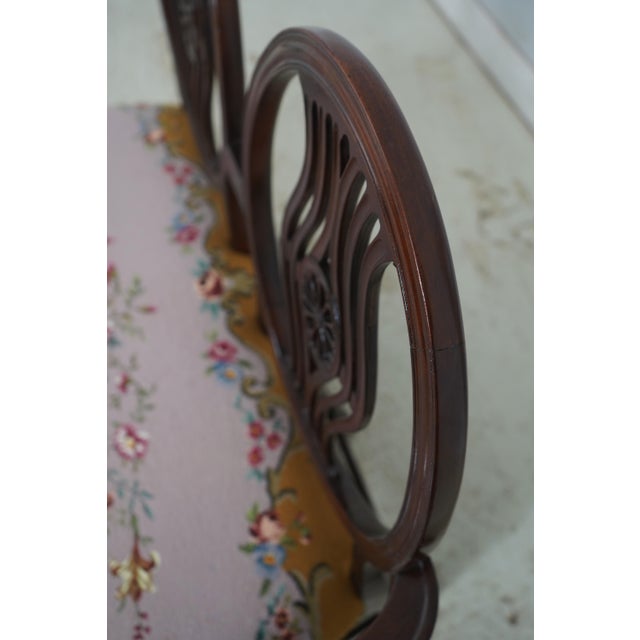 Vintage Mahogany Double Chair Back Settee W. Needlepoint Upholstery For Sale - Image 16 of 18