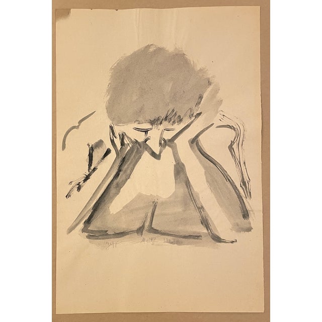 Mid-Century Modern 1963 Neil Meitzler Mid Century Watercolor Figure For Sale - Image 3 of 3