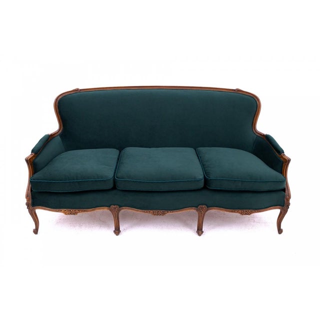 Antique French Green Sofa, 1890s, in Restored conditions. Designed 1890 to 1919