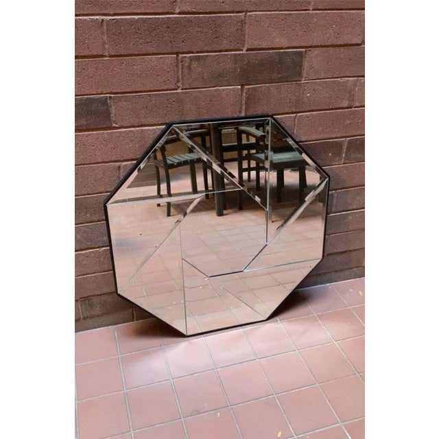 Wood Vintage 1970s Large Heavy Geometric Octagonal Camera Iris Blades Mirror For Sale - Image 7 of 8