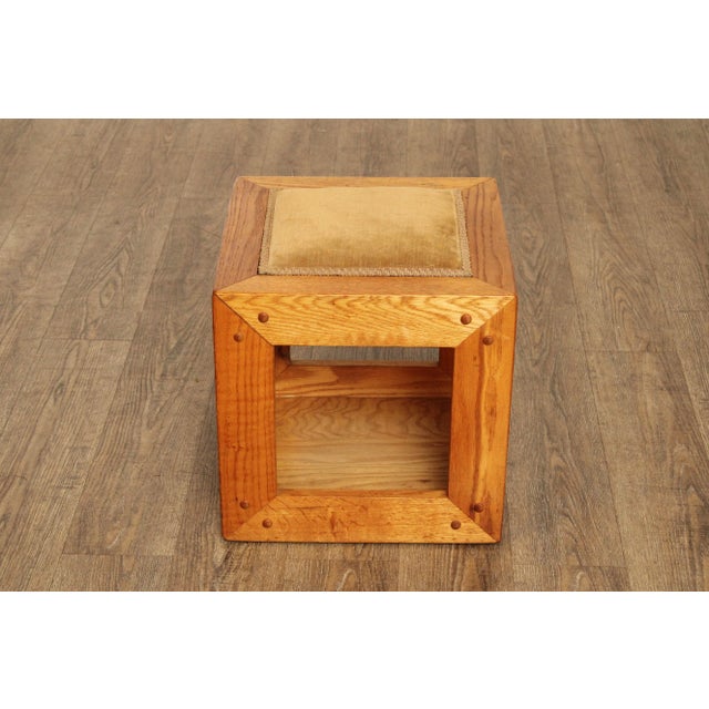 Mid Century Danish Modern Oak Cube Stool For Sale - Image 9 of 12