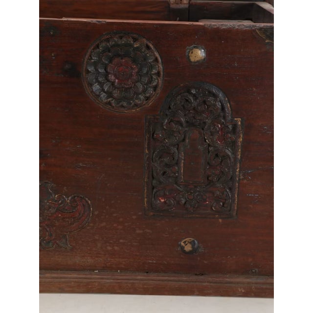 Wood 20th Century Anglo-Indian Carved Wood & Metal Storage Chest With Interior Till Box For Sale - Image 7 of 8
