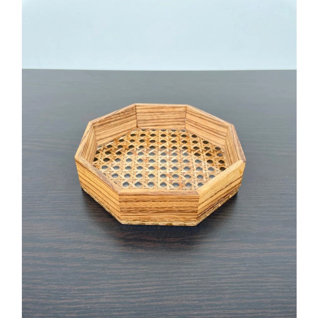 Acrylic Wicker Wood & Brass Octagonal Box by Christian Dior, France, 1970s For Sale - Image 9 of 10