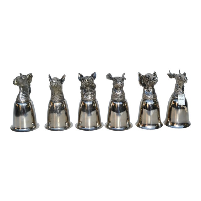 1960s Mauro Manetti Silverplate Animal Heads Stirrup Goblets Cups, Made in Italy- Set of 6 For Sale