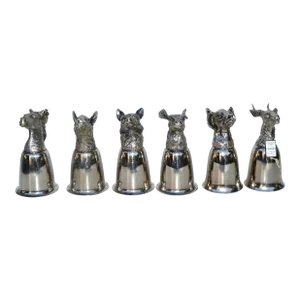1960s Mauro Manetti Silverplate Animal Heads Stirrup Goblets Cups, Made in Italy- Set of 6