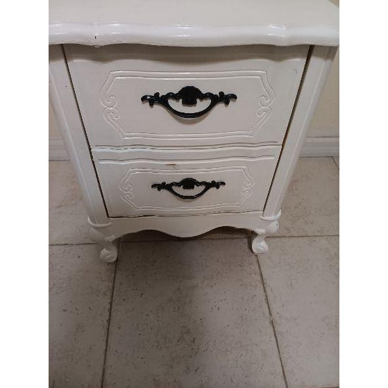 1970s White French Provincial Wood Nightstand Two Drawer For Sale - Image 4 of 8