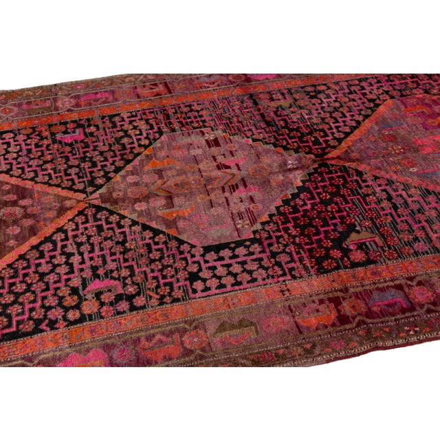 Textile Handmade Vintage Shiraz Pink Wool Rug With Geometric Design For Sale - Image 7 of 9