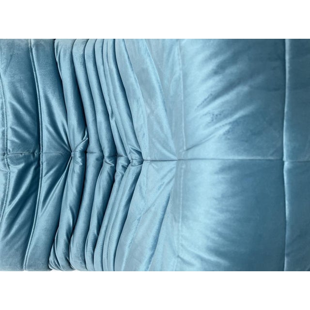 Blue Velvet Togo Lounge Chair by Michel Ducaroy for Ligne Roset For Sale - Image 3 of 6