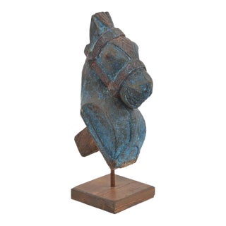 Antique Indian Carved Teakwood Horse Head Corbel, on Stand For Sale